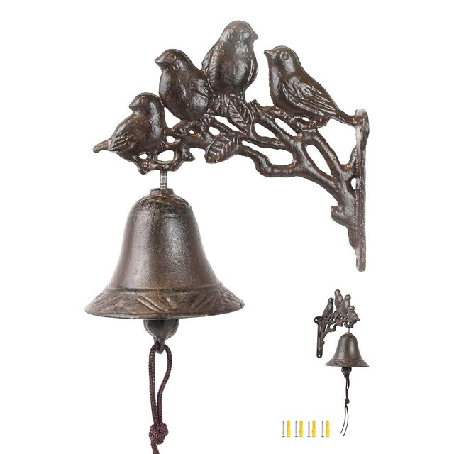 Linton Arts Cast Iron Bell- Cast Iron Bell for Outdoor, Vintage Wall Bell & Dinner Bell, Small Dinner Bell with 4 Magpies for Home and Garden,Dinner Bell Outdoor.