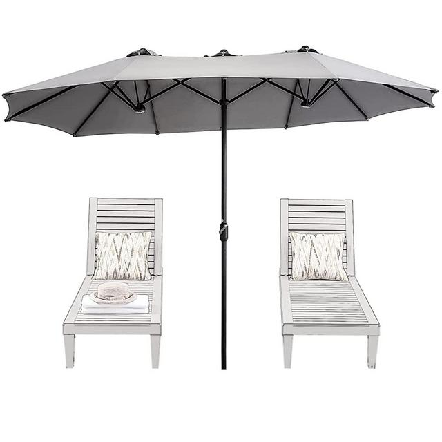 SUPERJARE 14 Ft Outdoor Patio Umbrella with 1.89 Inches Pole Caliber, Extra Large Double-Sided Design with Crank, Polyester Fabric - Gray
