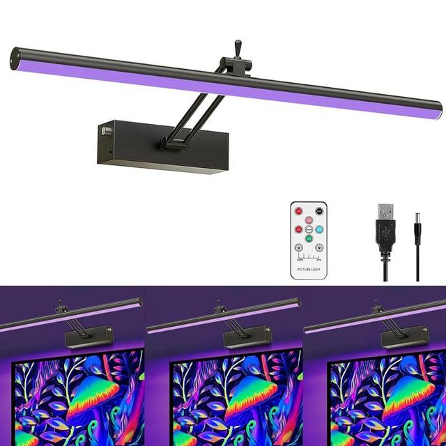 Mocalido Black Light for Blacklight Tapestry, 16" Battery Operated Picture Lights Rechargeable with Remote for Fluorescent Poster, Glow in The Dark Party Wall Lights 5200mAh