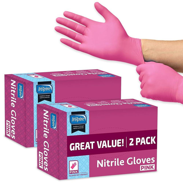 Inspire Pink Gloves Disposable Latex Free | Nitrile Pink Gloves Hair and Nail Salon, Esthetician Nitrile Disposable Gloves