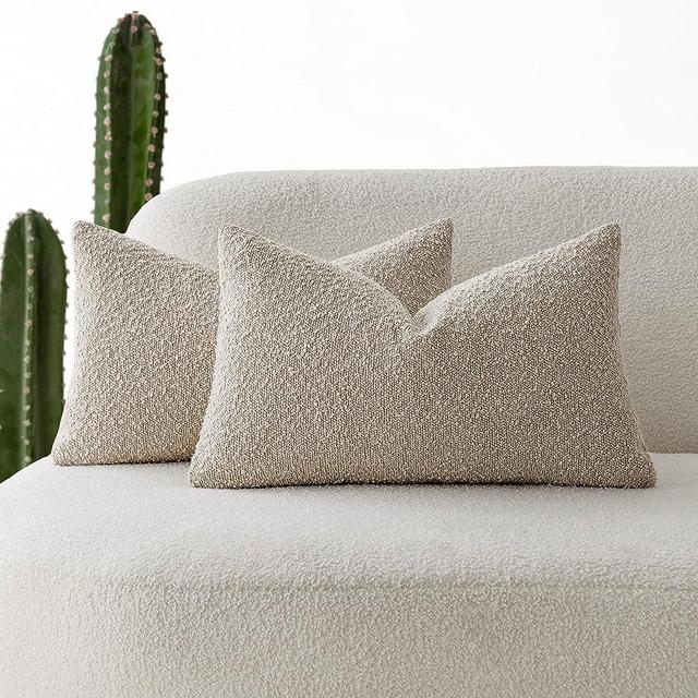 Foindtower Pack of 2 Textured Boucle Throw Pillow Covers Accent Solid Lumbar Pillow Cases Cozy Soft Decorative Couch Cushion Case for Chair Sofa Bedroom Living Room Home Decor, 12 x 20 Inch,Oatmeal