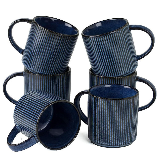famiware Coffee Mug Set for 6, 12 oz Catering Mugs with Handle for Coffee, Tea, Cocoa, Milk, Nebulas Blue
