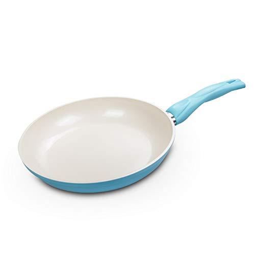 Non-Stick Open Fry Pan Safe Ceramic Skillet, 100% PFOA-Free, Stay Cool Grip, Sky Blue (10 INCH)