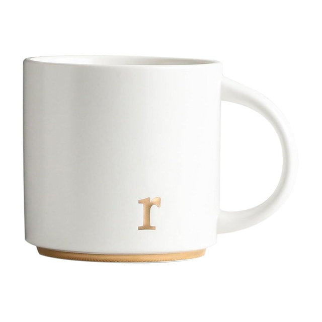 COLLECTIVE HOME - Monogram Ceramic Mugs, 15 oz Golden Initial Coffee Cups, Elegant Alphabet Tea Mugs, Elegant Personalized Mug with Gift Box, Luxurious Cups for Office and Home (r)