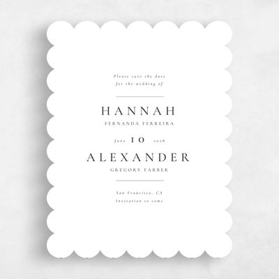 White Scalloped Wedding Save the Date - Sloan Portrait