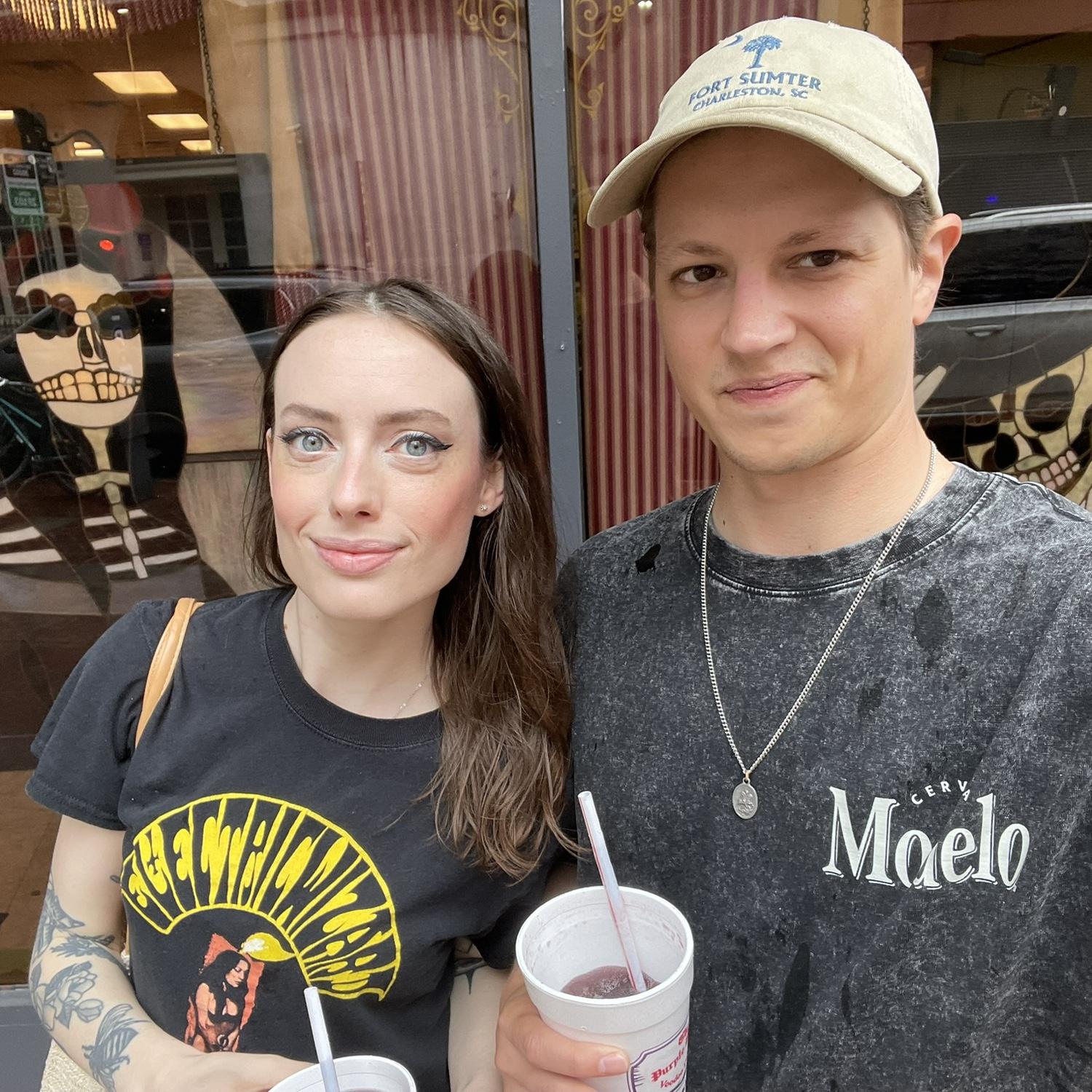 In our favorite place with one of our favorite drinks from Lafitte’s Blacksmith Shop in New Orleans!