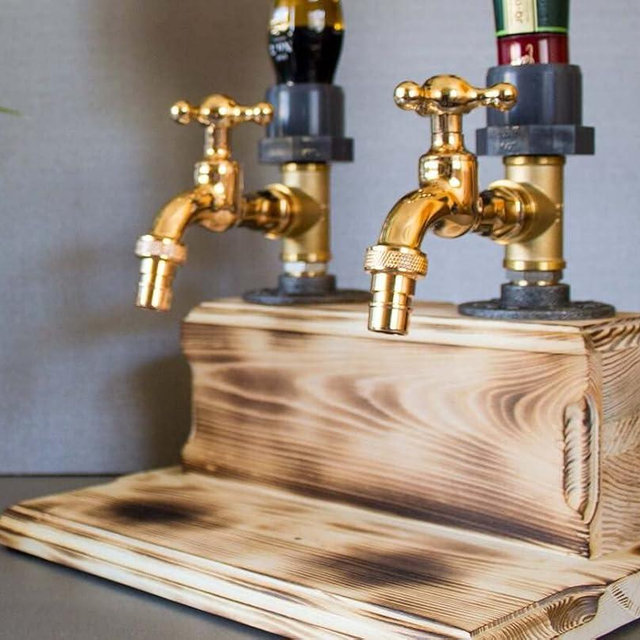 Wood Faucet Shaped Whisky Liquor Dispenser | Perfect Wine Alcohol Gifts for Men, Christmas Fathers Day Birthday Gifts for Father Grandfather Husband | Rustic Farmhouse Bar Home Decor (2 Faucet Style)