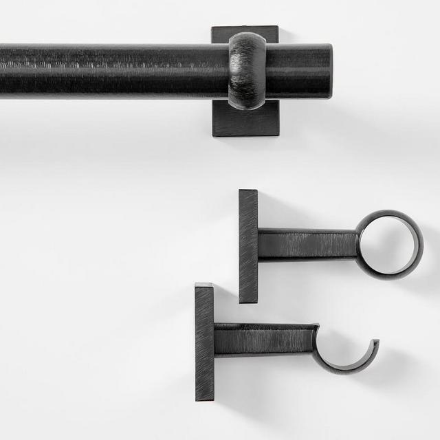 Cast Iron Black Curtain Rod & Wall Bracket, Small: 28-48, .75"