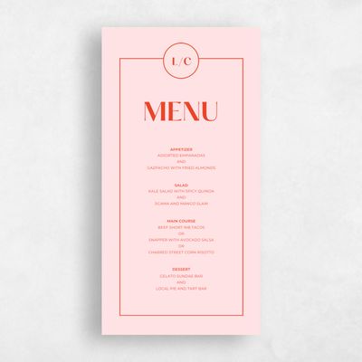 Soft Pink Wedding Menu - Brevard