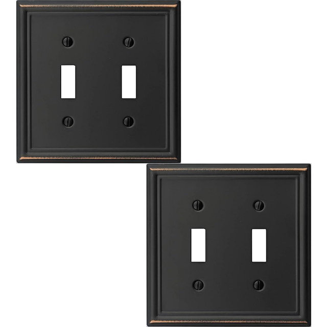 OKAWYC Double Toggle Light Switch Cover Luca Metal Wall Plate, 2-Pack Aged Bronze 2 Gang, Light Switch Cover Decorative Wallplate, Durable