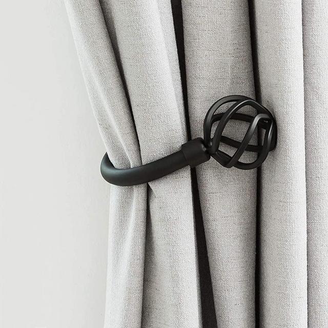 Curtain- Holdbacks- Holder- Tiebacks - Hooks- Black- Wall Mounted- Twisted Cage Finials Decorative Metal for Drapes Sheer Curtain (Black)