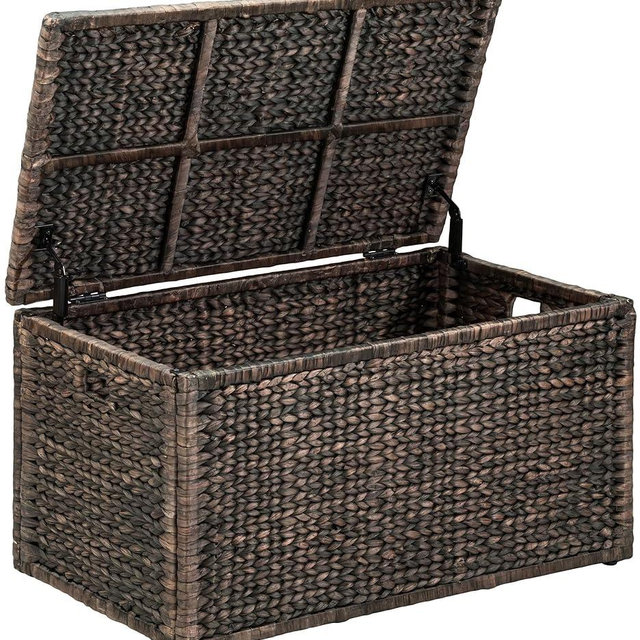 eHemco Heavy-duty Water Hyacinth Wicker Storage Trunk with Metal Frame, 36 by 20 by 18.5 Inches, Brown Wash