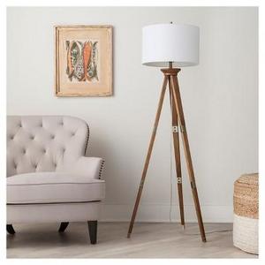 Oak Wood Tripod Floor Lamp Brass Includes Energy Efficient Light Bulb - Threshold™