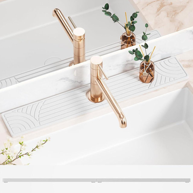 Faucet Mat for Kitchen Sink, Water Absorbing Stone Tray for Sink, 23.6" Long Diatomite Fast Drying Stone Mat, Splash Guard Faucet Mat for Bathroom Counter