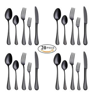 Onlycooker - 20-Piece Flatware Silverware Set Service for 4 Stainless Steel Cutlery Include Knife Fork Spoon Dishwasher Safe (Black)