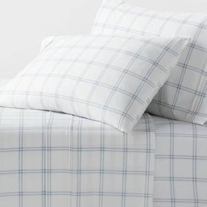 Queen 400 Thread Count Performance Sheet Set Blue Plaid - Threshold™