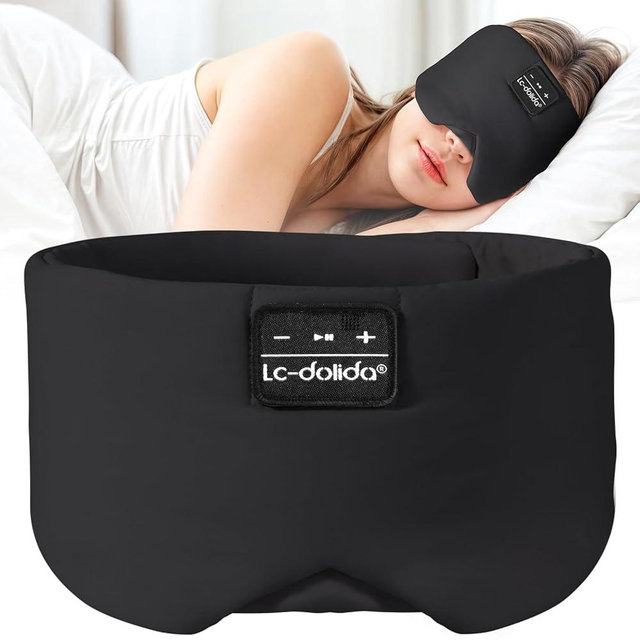 LC-dolida Sleep Mask with Bluetooth Headphones, Ice Silk Sleep Headphones with Bluetooth 5.4, Total Blackout Eye Mask for Sleeping, Soft Sleep Mask for Women Men, All Night Sleep, Travel(Black)