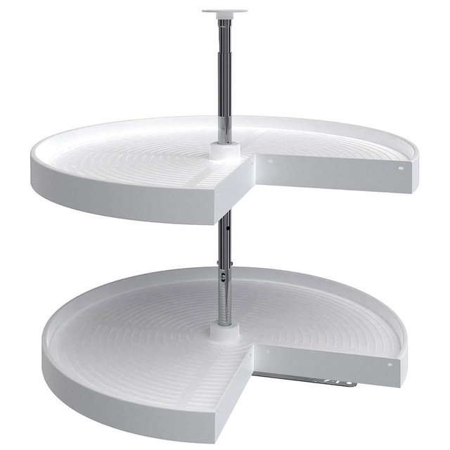 Rev-A-Shelf 28" Pie-Cut Dual Tier Plastic Lazy Susan Organizer for Diagonal Corner Base Cabinets, Rotating Shelves for Kitchen Organization, 28" W x 18" D x 26" H, White, LD-2942-28-11-1