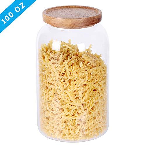 SAIOOL Modern Design Transparent Glass Food Storage jars, Food storage containers glass,100FL OZ(3000ml)  Enlarged Thickened with Sealed Wooden Lid to Store Food, herbs, Tea, Easy to Use and Clean