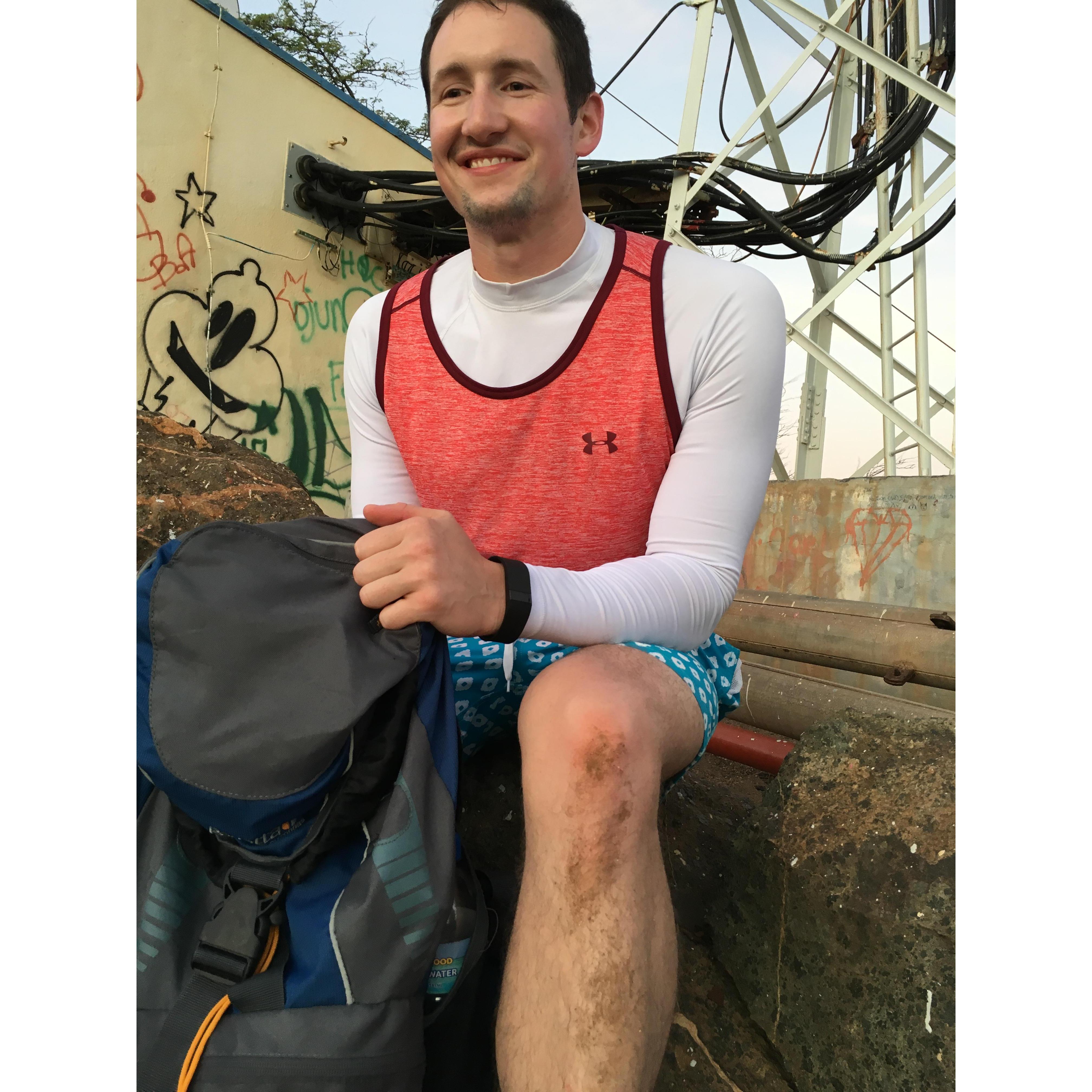 Tom's dirty knee from proposing. (Aruba 2015)