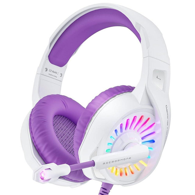 ZIUMIER Purple Gaming Headset with Microphone, Compatible with PS4 PS5 Xbox One PC Laptop, Over-Ear Headphones with LED RGB Light, Noise Canceling Mic, Stereo Surround Sound (Purple)