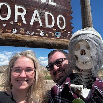 First roadtrip as a couple-Montrose, CO for a friend's wedding, with our resident skeleton, Bob