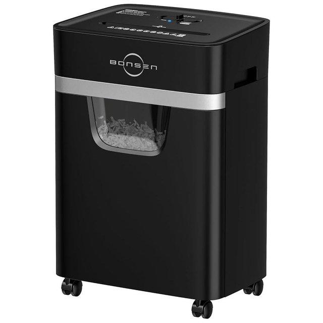 BONSEN 12 Sheet Cross-Cut Paper Shredder for Home Office, Heavy Duty Shredders with 5.3 Gallon Bin, 20 Minutes Continuous Run Time, P-4 Security Level, Shreds for CD, Credit Card, Staple, Clip (S3112)