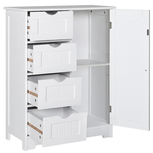 VEIKOU Bathroom Storage Cabinet with 4 Drawers, Small Bathroom Cabinet Freestanding Bathroom Organizer Cabinet w/Removable Shelf & Anti-Topping Design for Home Living Room, White
