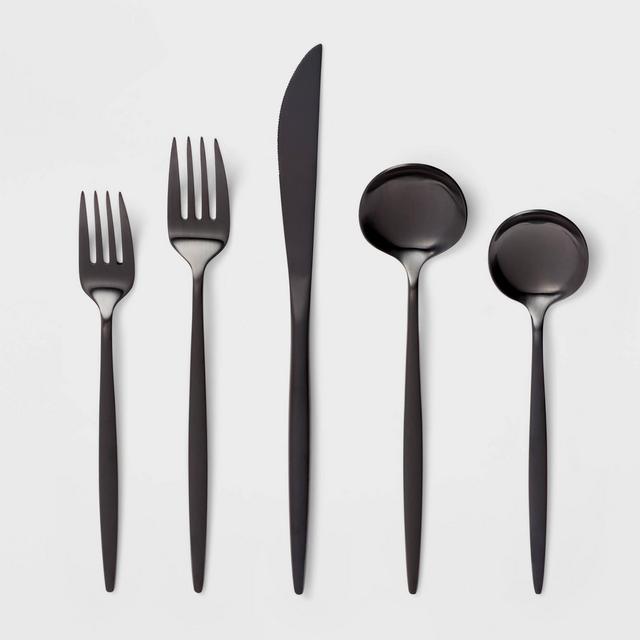 20pc Stainless Steel Modern Exaggerated Silverware Set Black - Threshold™