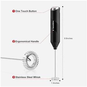 Bonsenkitchen Powerful Milk Frother for Coffee, Fast Handheld Drink Mixer with Stainless Steel Whisk, Battery Operated Hand Frother Stirrer Wand-Black