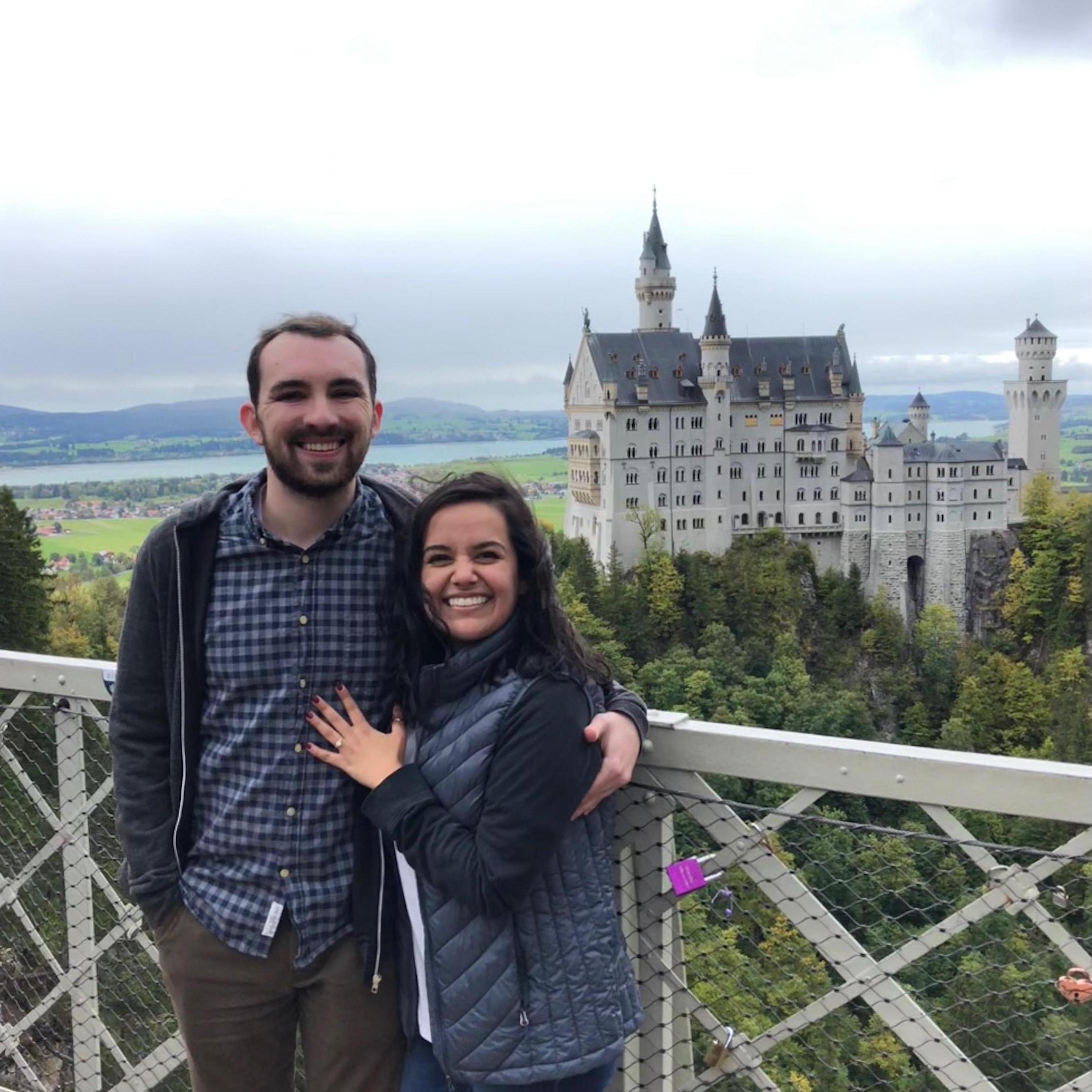 Moments after Connor proposed on a suspension bridge that overlooks Neuschwanstein Castle.