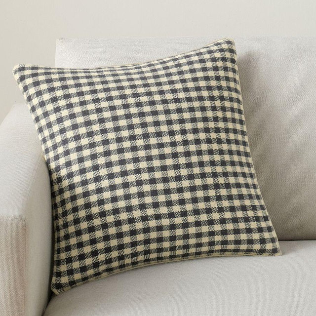 Blaine Check Pillow Cover, Charcoal, 18"