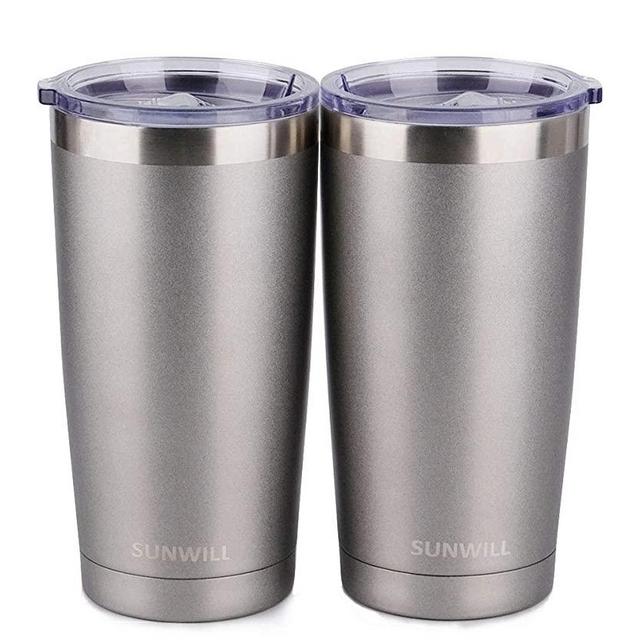SUNWILL 20oz Tumbler with Lid (Cool Grey 2 pack), Stainless Steel Vacuum Insulated Double Wall Travel Tumbler, Durable Insulated Coffee Mug, Thermal Cup with Splash Proof Sliding Lid