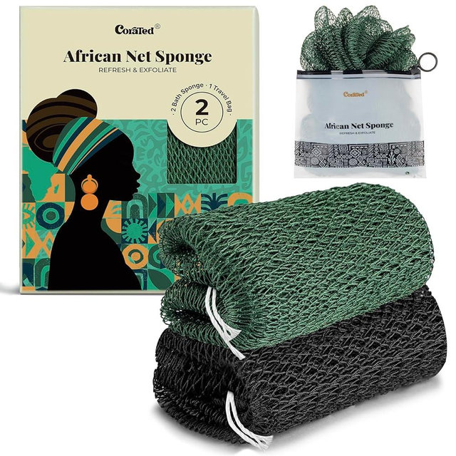 CORATED African Net Sponge Authentic with Knots, Shower Loofah Exfoliating Bath Sponge, Body Scrubber for Women and Men Daily Use Body Care, Travel Portable Bath Accessories Spa Gifts