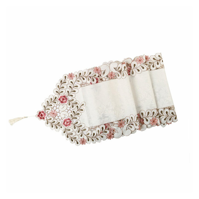 PiccoCasa Polyester Vintage Flower Embroidery Tassel Kitchen Decor Table Runner Cloth 15.75"x59.06" Multicolor 1 Pc