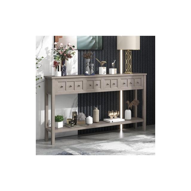 Rustic Entryway Console Table, 60" Long Sofa Table With 2 Different Size Drawers, Bottom Shelf,Storage Console Table For Living Rooms