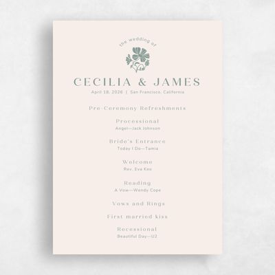 Green Simple Wedding Program - Tiburon
