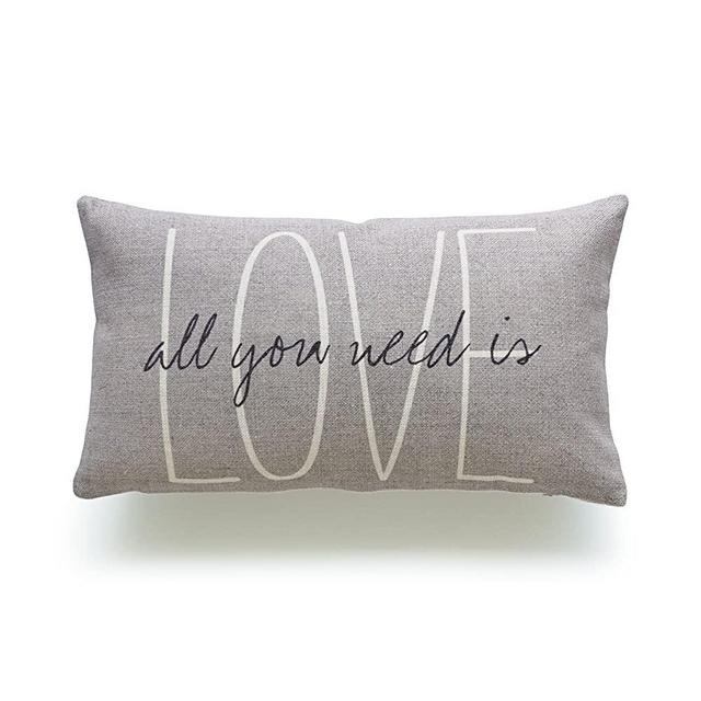 Hofdeco Lumbar Pillow Case Grey Love is All You Need His and Her Love Script Heavy Weight Fabric Cushion Cover 12x20