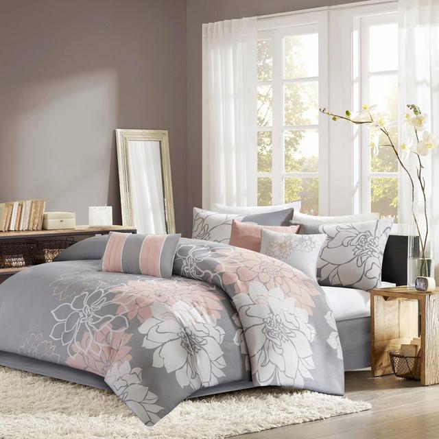 7pc Queen Jane Comforter Set Gray/Blush