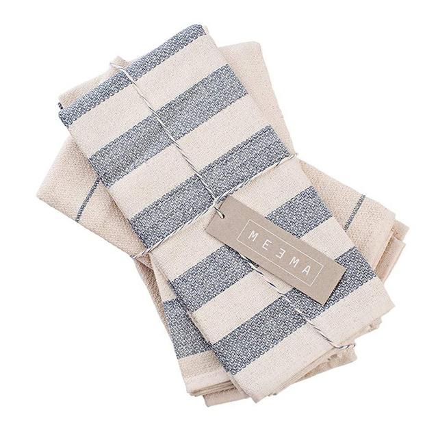 MEEMA Dish Towels Cotton Kitchen Towels | Super Absorbent Weave | Made with Upcycled Denim and Cotton (Blue Striped, 4)
