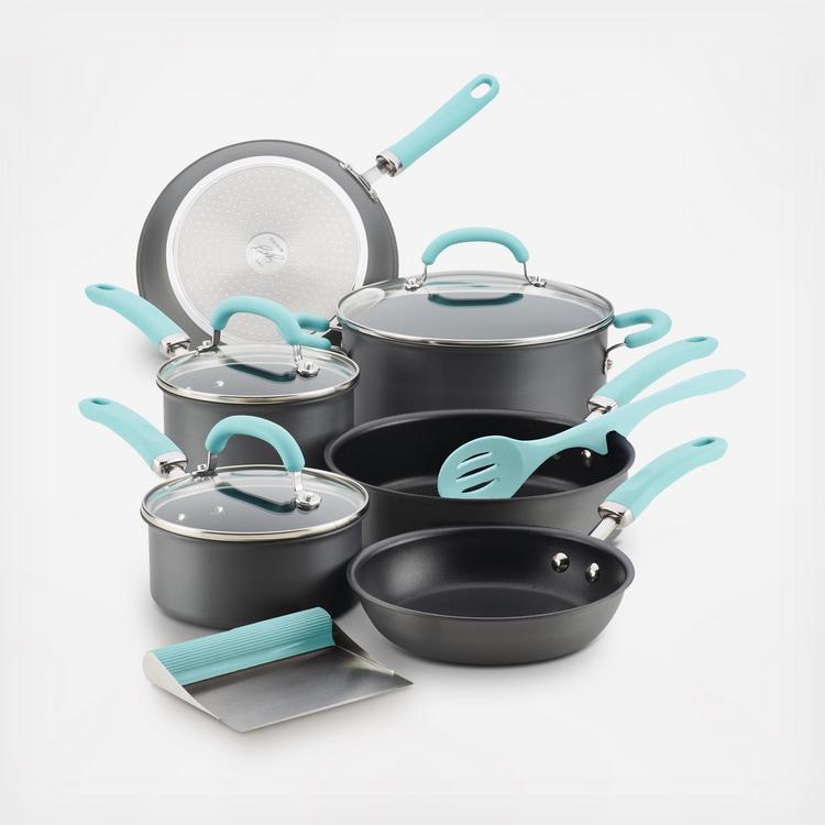 Rachael Ray Create Delicious Aluminum Nonstick Cookware Set, 13 Piece - Light Blue Shimmer