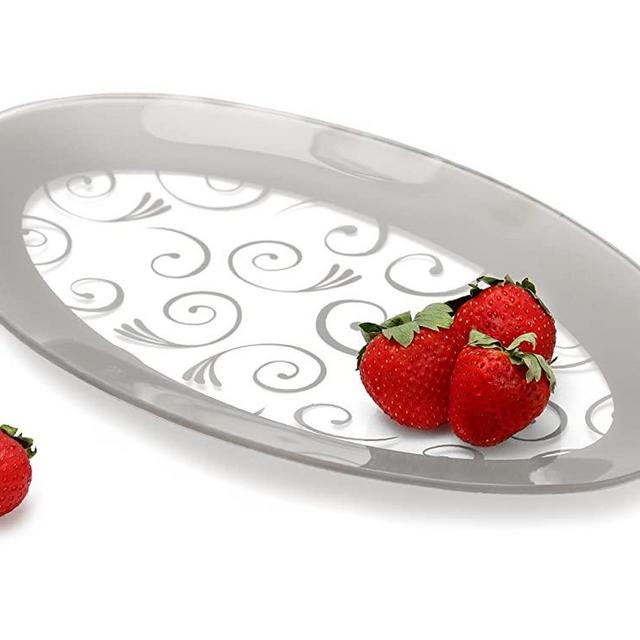 GAC Tempered Glass Oval Platter Serving Tray and Decorative Plate Unbreakable - Chip Resistant - Oven Proof - Microwave Safe - Dishwasher Safe - Stackable (silver)