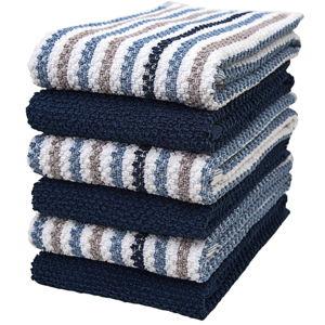 Premium Kitchen Towels (16”x 26”, 6 Pack) | Large Cotton Kitchen Hand Towels | Popcorn Striped Design | Dish Towels | 430 GSM Highly Absorbent Tea Towels Set with Hanging Loop | Blue