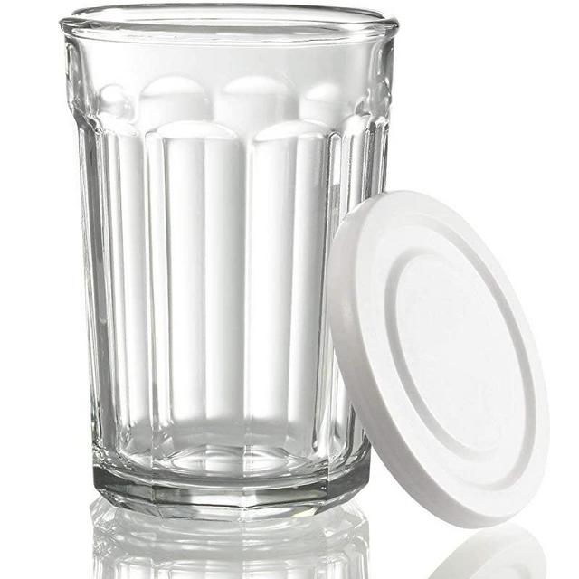 Luminarc Working Glass 21 Ounce Storage Jar/Cooler with White Lid (Set of 4), Clear