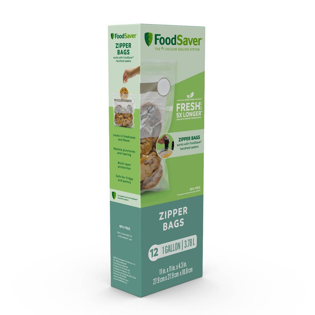 FoodSaver 12ct Gallon Zipper Bags for Use with FoodSaver Handheld Vacuum Sealer