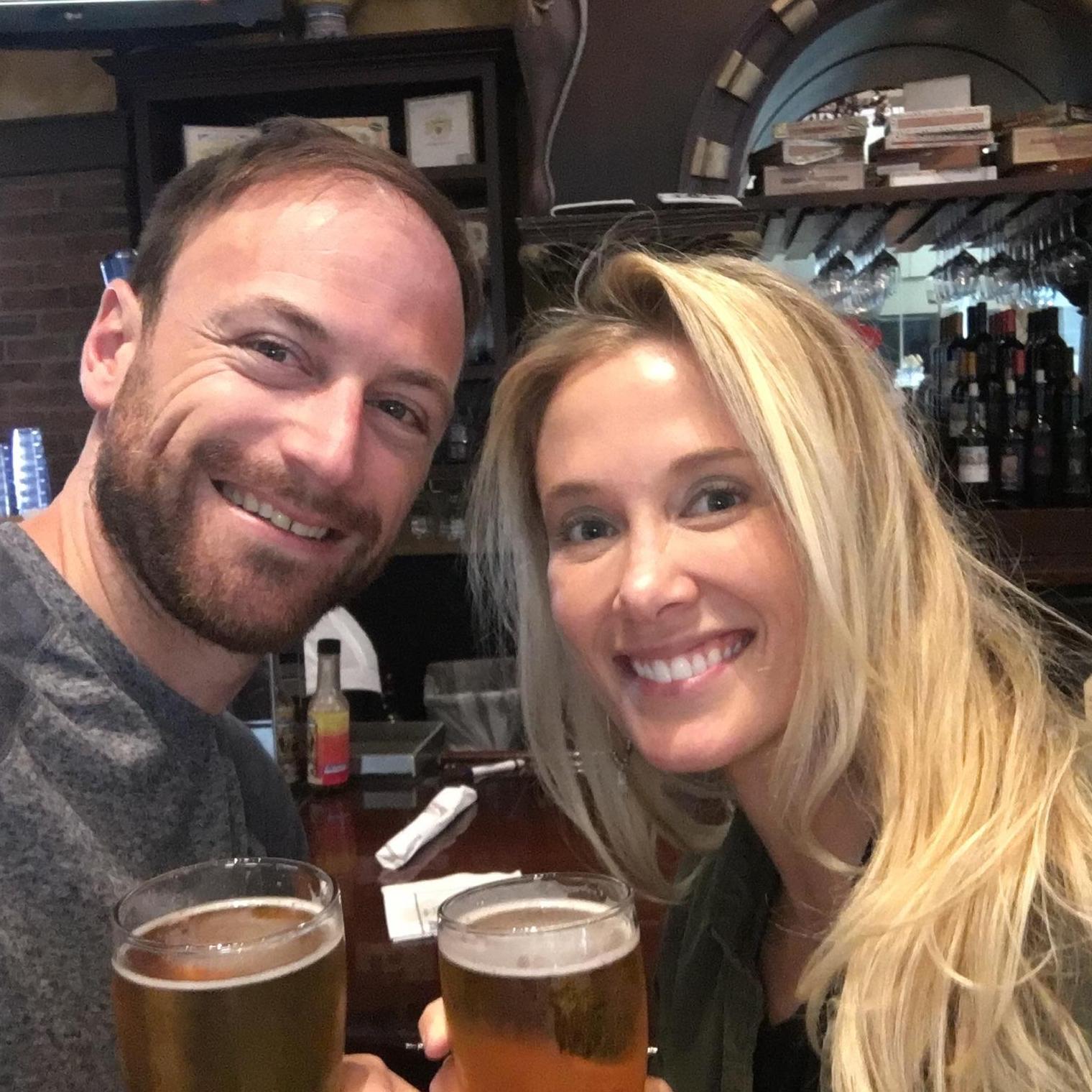 Drinks at the airport before our trip around the world.