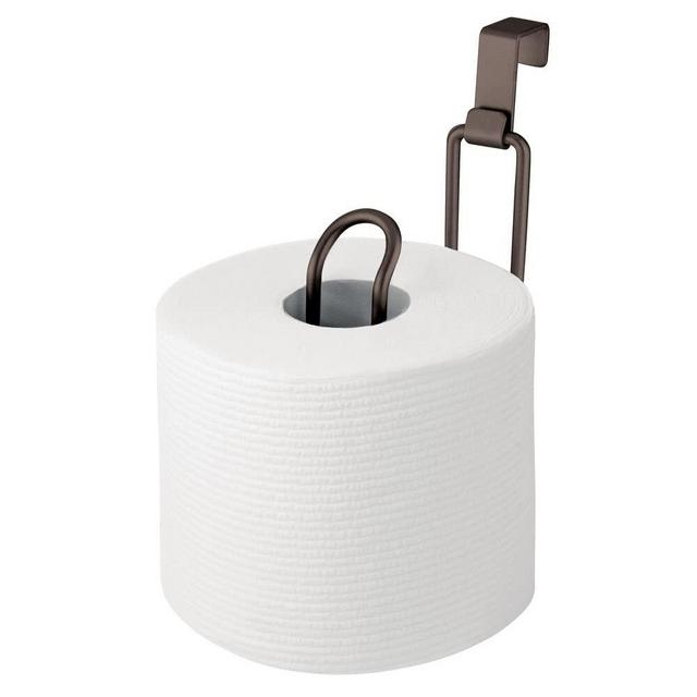 mDesign Metal Over The Tank Toilet Tissue Paper Roll Holder Dispenser and Reserve for Bathroom Storage and Organization - Hanging, Holds 1 Roll - Bronze