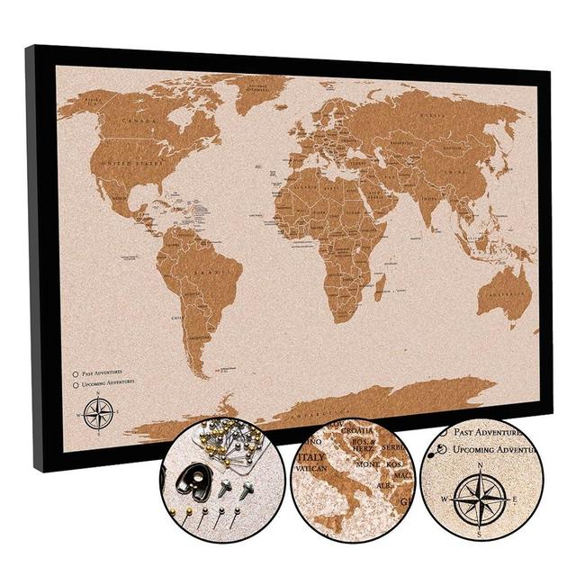 AdventureScape Push Pin Travel Map - Large 30" x 20" World Map Pin Board with Premium Push Pins Made from Cork Board - Gift Idea for Travelers, Partner, Young Adults, and Parents
