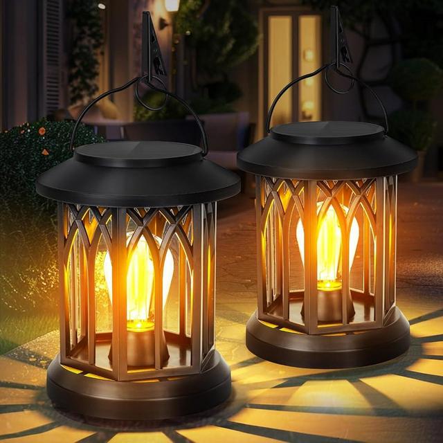Hanging Solar Lanterns Outdoor Waterproof - 2 Pack Solar Lantern Decorative, Hanging Solar Lights for Outside, Outdoor Solar Powered Lantern with Handle & Clip for Patio Yard Decor