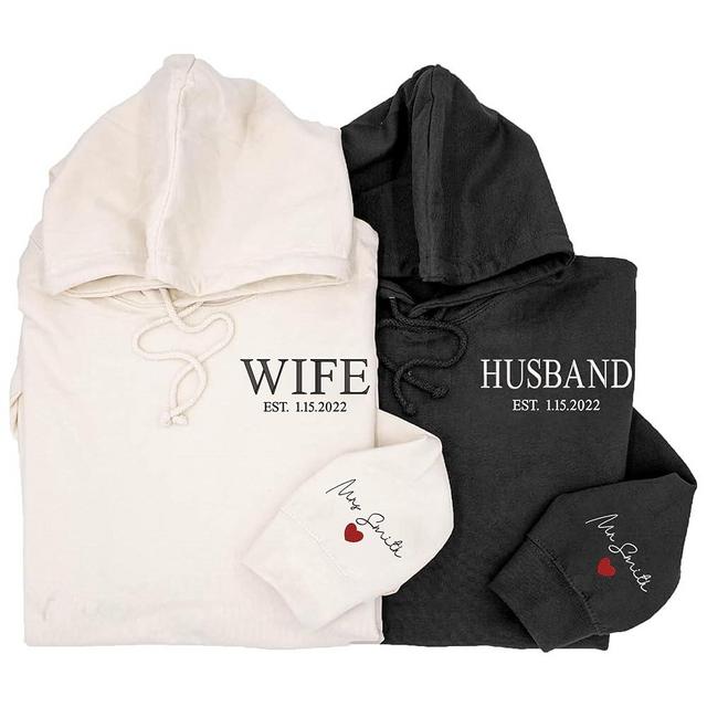Givesmiles Custom Embroidered Couple Sweatshirt Hoodie, Custom Name, Custom Aniversary for Couple, Gifts Perfect for Him Her